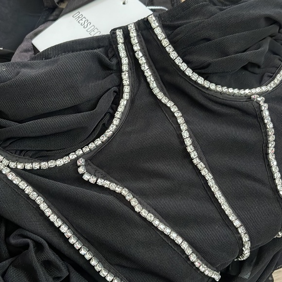 New!!! Jumpsuit Rhinestone Detail Ruched Bodycon Dress - Picture 4 of 4